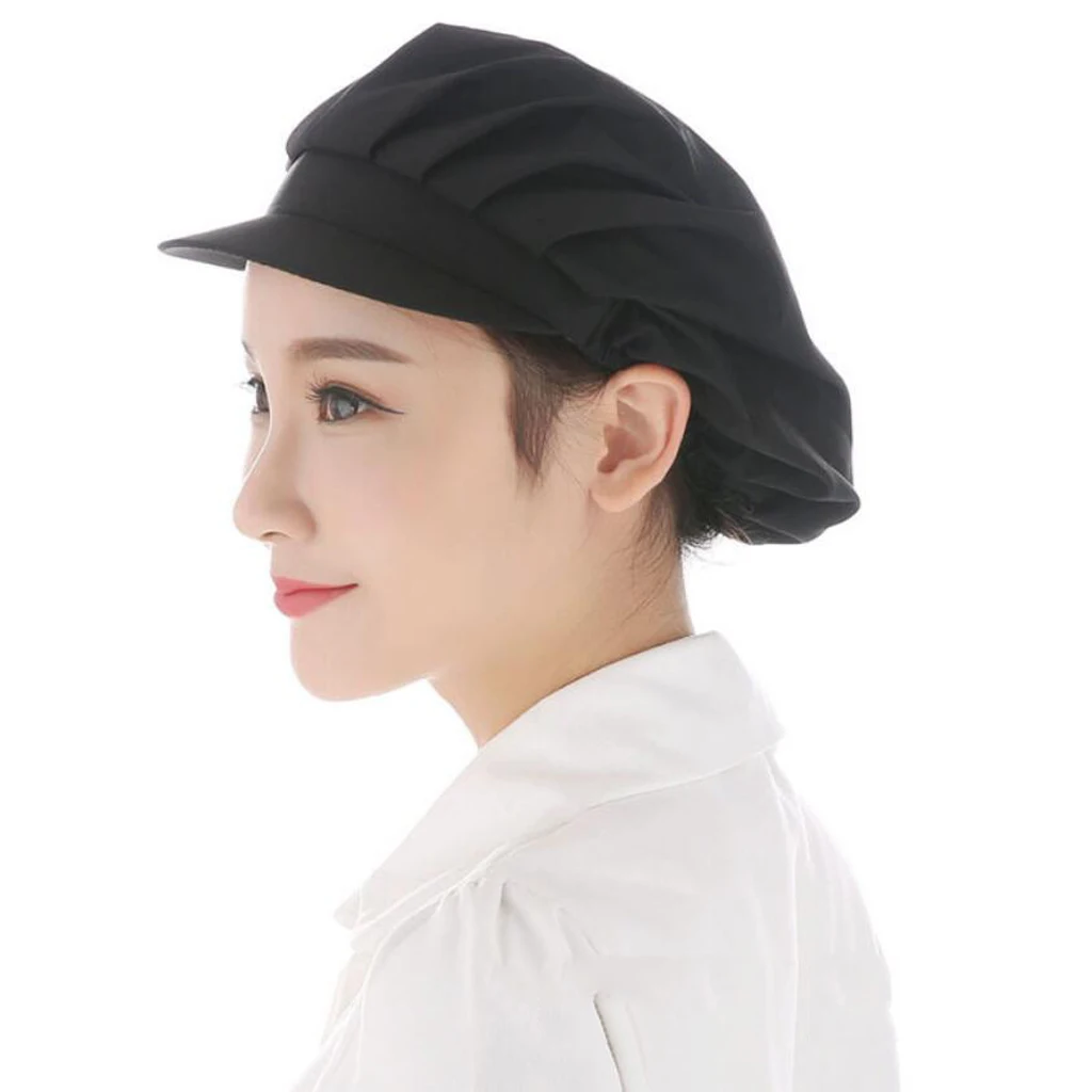 

2 Black Cloth Men Women Chef Hat Adjustable Cooking Catering Cap Breathable Cafe Bar Kitchen Restaurant Hotel Bakery Chef