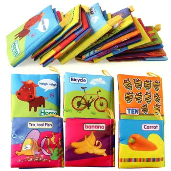 

6pcs/set Small Baby Soft Cloth Book Animals Fruit Vegetables Educational Toys Intelligence Development Toy for 0-12 Months