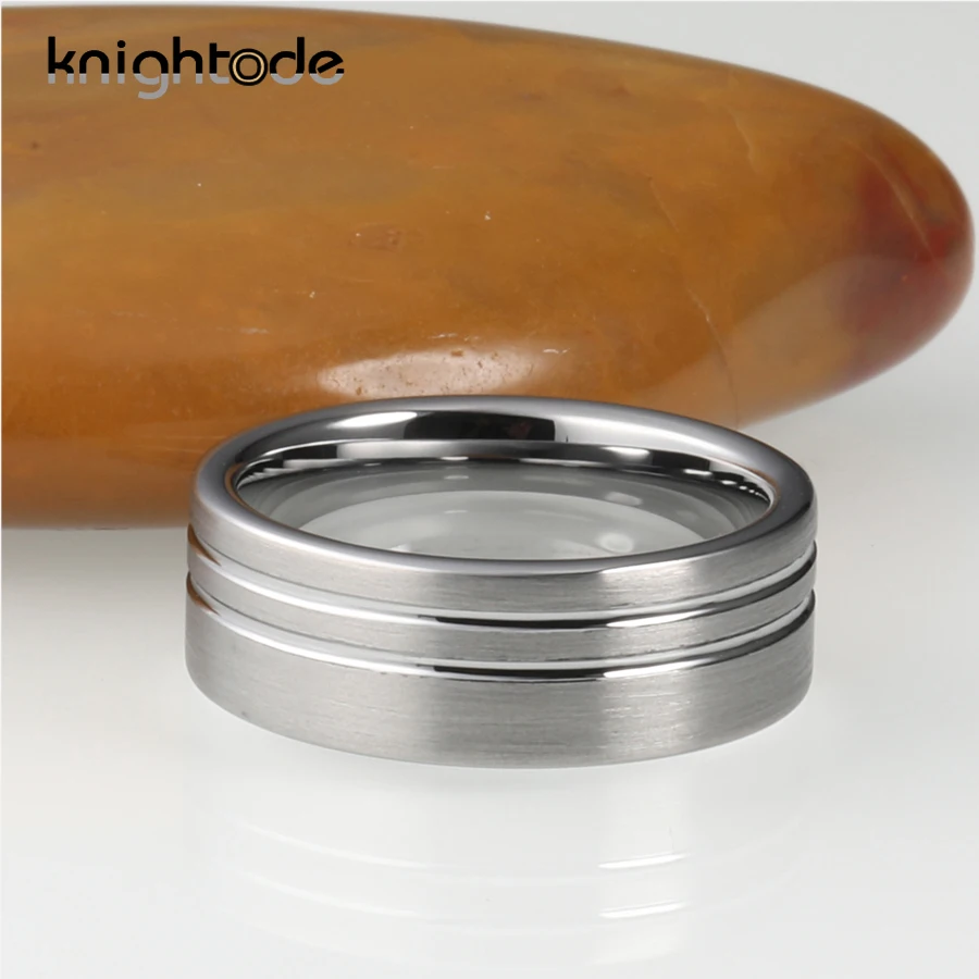 6mm 8mm Tungsten Carbide Wedding Band 2 Groove Engagement Ring for Men Flat Brushed Comfort Fit
