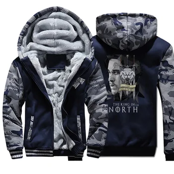 

Game of thrones Mens Jackets King In The North Winter Thick Velvet Hooded Coats Streetwear 2020 Man Zipper Windproof Coat Jacket