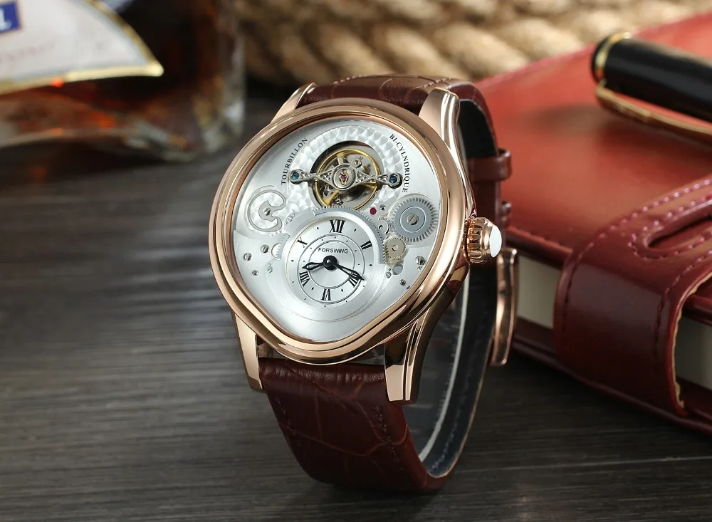 Forsining дизайн Tourbillon 316 полный Чехол из нержавеющей стали ремень из натуральной кожи мужские автоматические часы лучший бренд класса люкс