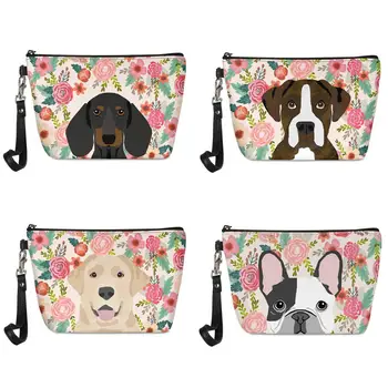 

Twoheartsgirl Floral Dachshund Cat Dog Print Make Up Bags for Women Leather Female Cosmetic Case Small Ladies Toiletry Bags