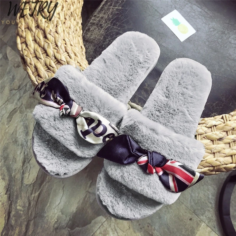 Home Slippers Wetry/женские домашние тапочки; зимняя теплая обувь; женские шлепанцы на низкой платформе без застежки; женские тапочки из искусственного меха; женская обувь; ; 36-41 - Цвет: Home Slippers