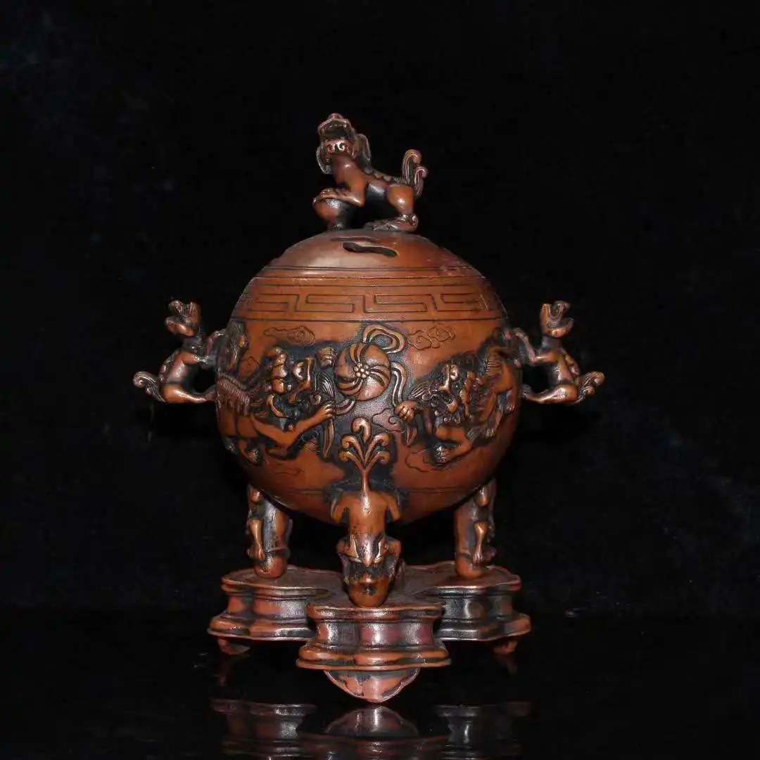 Collection of Chinese old copper double lion hydrangea incense burner ornaments | Дом и сад