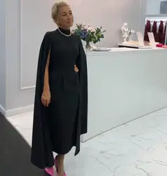 Evening Dresses with Flutter Sleeves High Collar Women Special Occasion Wear Tea Length Bride Party Prom