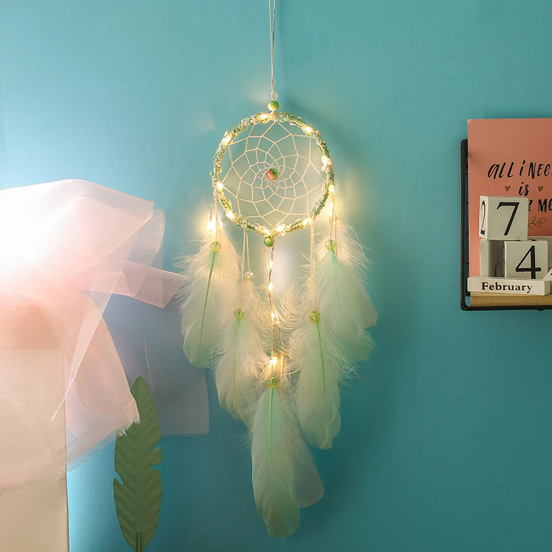 

Dream catcher Led Handmade Dreamcatcher Feathers Night Light dream catchers Wall Hanging Home Room decoration Wind Chimes decor