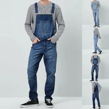 

Men's Summer Pants 2019 new Fashion Jeans Men's Casual Jeans Wash Overall Jumpsuit Pocket Suspender Pants Trousers Y822