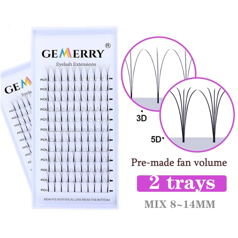 

Gemerry 2 Trays Russian Premade Volume Fans Lash Ready-Made Clusters Eyelash Extension Natural Faux Mink Bunches False Eyelashes