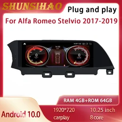 ShunSihao – autoradio android 10, navigation GPS, stéréo, lecteur multimédia, Carplay, Qualcomm, pour voiture Alfa Romeo Stelvio (2017 – 2019) 