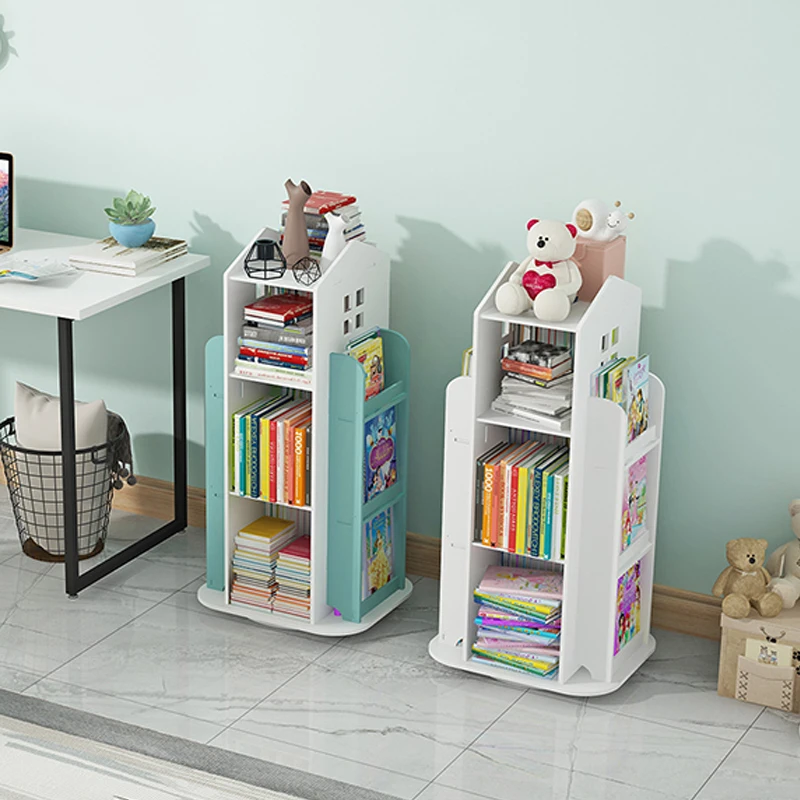 Children's Bookshelf 360° Rotating Cartoon Books Rack Floor Simple Child Book Shelf For Home Bookcases Furniture