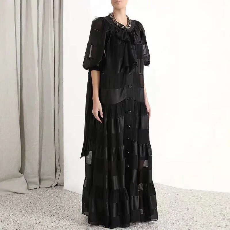 GetSpring женское платье с бантом в стиле пэчворк Макси платья однобортные пышными