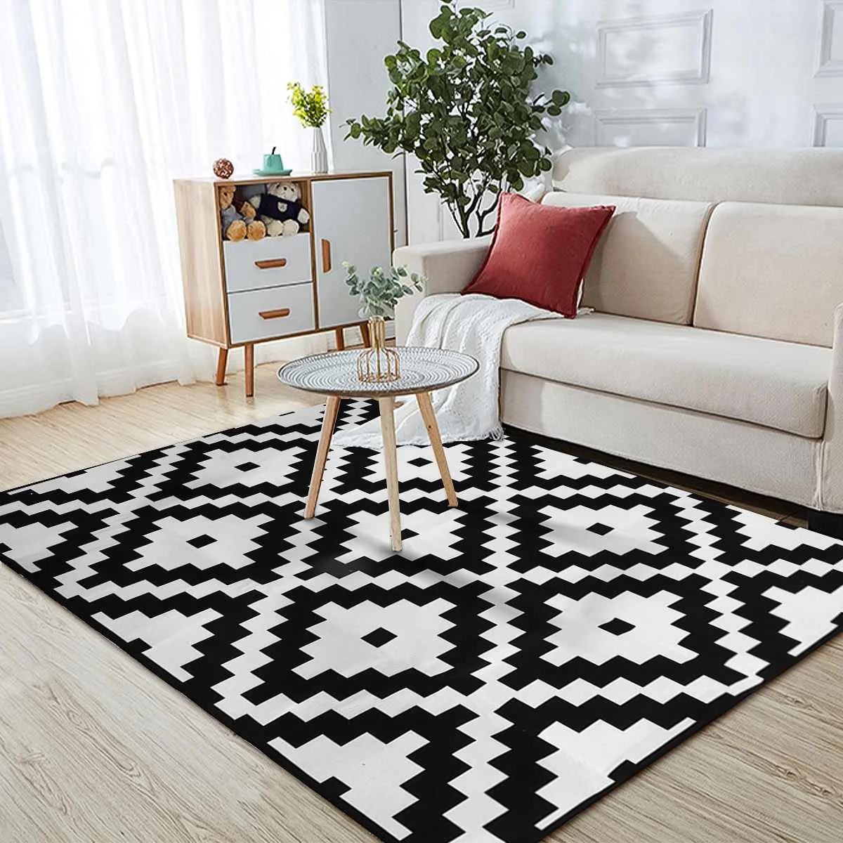 Modern 3D Diamond Design Rugs New Ethnic Pattern Mats Living Room In Black White 