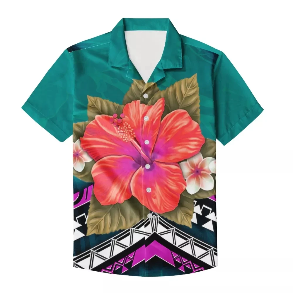 

Cumagical Red Floral Green T-Shirt Wholesale Summer Short-Sleeved Hawaiian Custom Logo Stylish Men T-Shirt