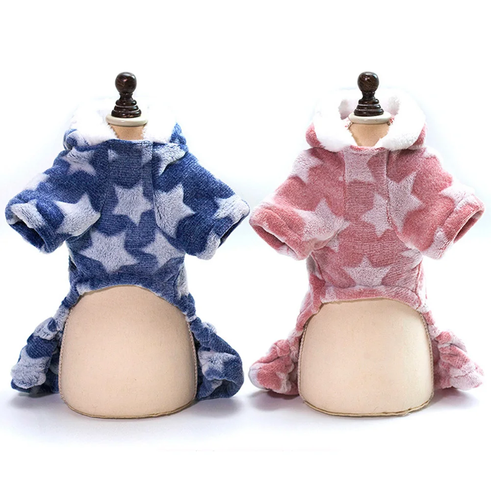 Thickened Hooded Keep Warm Star Printing 4 Feet Cat Dog Jumpsuit Winter Protective Indoor Pet Puppy Clothes Soft Portable