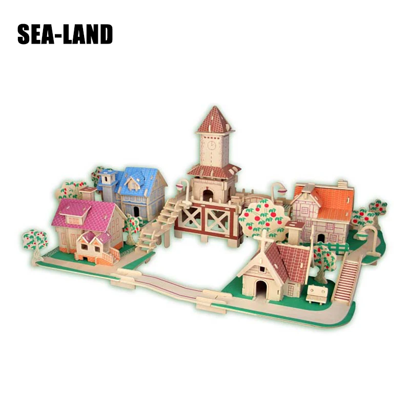 

3D Children Colorful Buildings Puzzle Game Toy European Romantic Town Quality Jigsaw Puzzles Wooden Intelligence Educational Toy