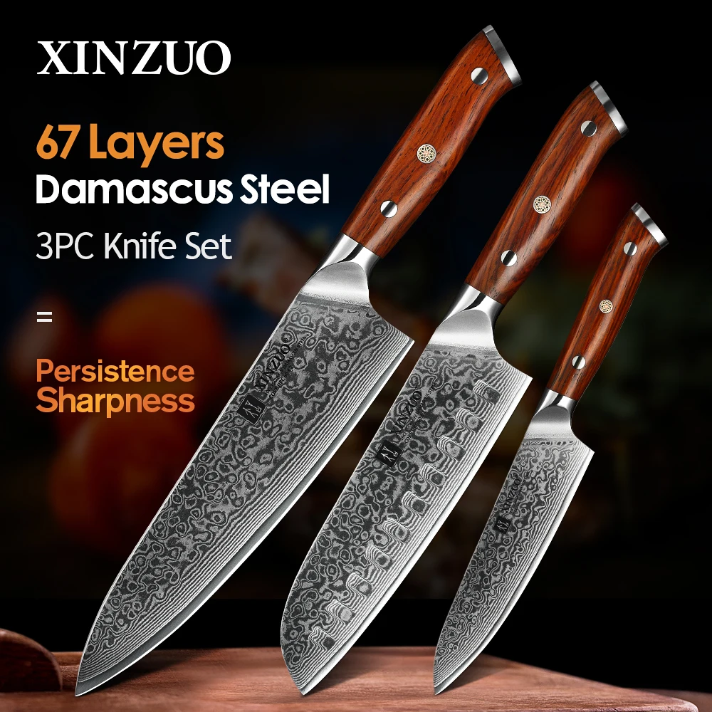 Kitchen-Knife-Sets Rosewood-Handle Chef Santoku-Knives Forged Stainless-Steel Japanese