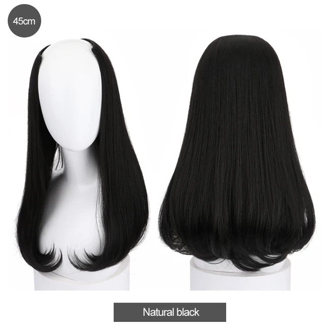 DIFEI Synthetic U Clip In One Piece Hair Extension Long Wavy Half Wig Hair Extension Natural Brown Hair Piece For Women Use natural black