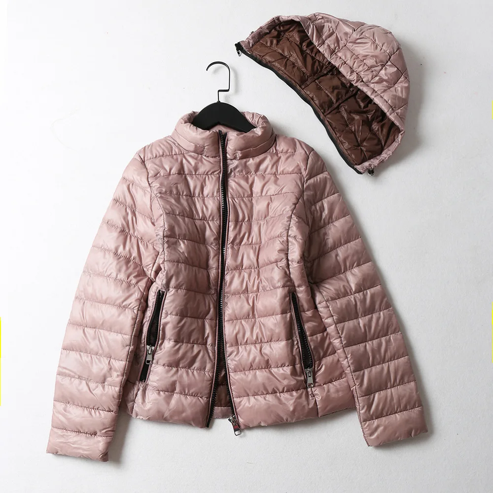 

124eo Hooded Drawstring Solid Color Long Sleeve Zipper Pocket-Style Short Cotton-padded Clothes