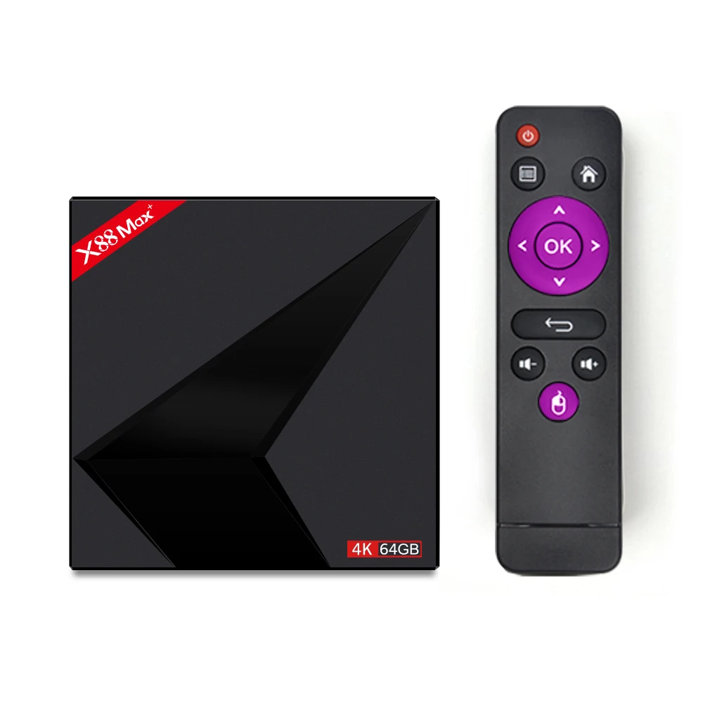 X88 MAX 4K Smart Set Top Box Android 9.0 TV Box 4GB RAM 64GB ROM RK3318 Quad Core TYPE-C 2.4G/5Ghz Dual WiFi BT4.0