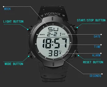 

Digital Mens watch Fashion Waterproof Men's Boy LCD Digital Stopwatch Date Rubber Sport Wrist Watch часы для занятий спортом