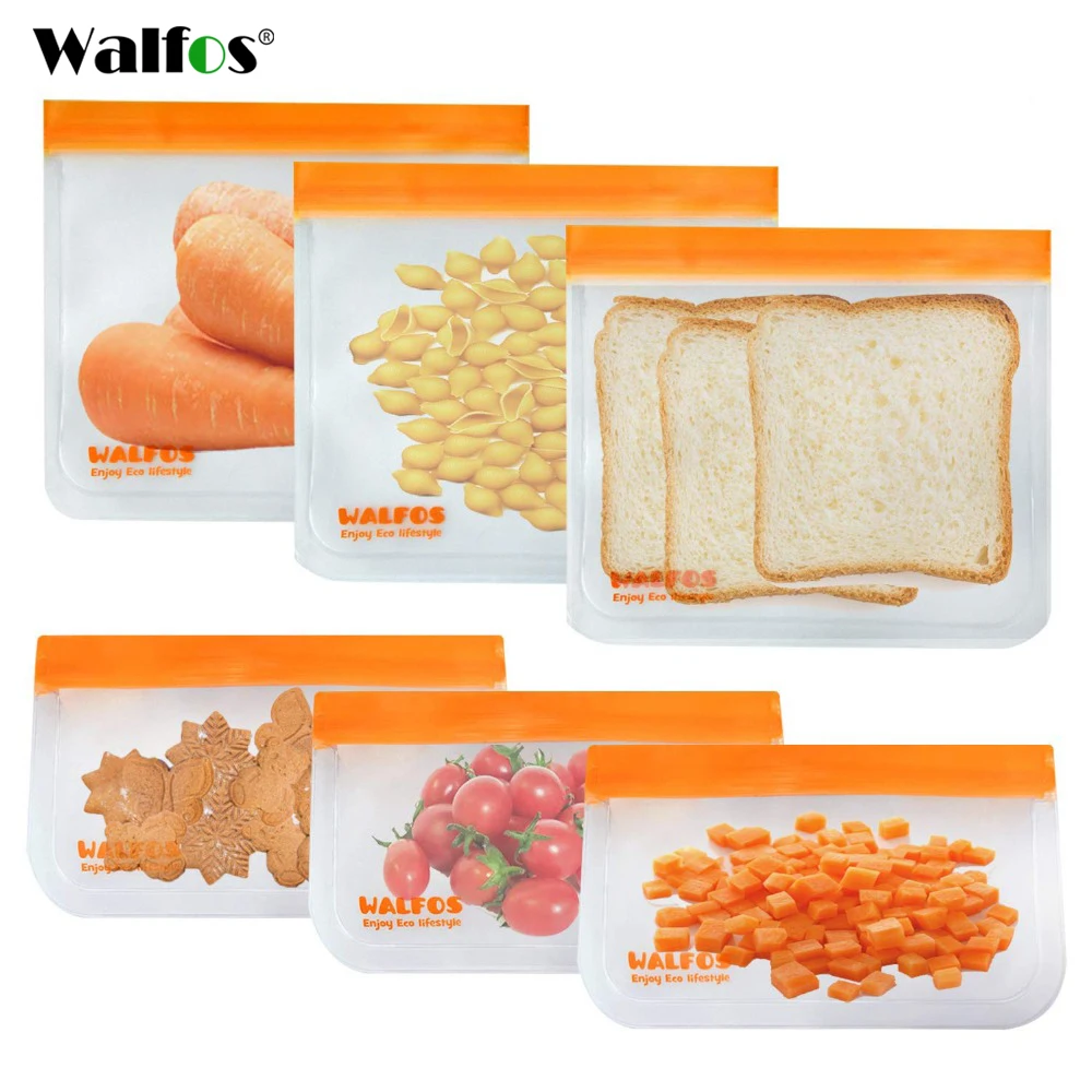 

Walfos Food Storage Bag Reusable Freezer Bag Ziplock Bag Leakproof Top Silicone Bag Zero Waste Kitchen Organizer FDA BPA Free