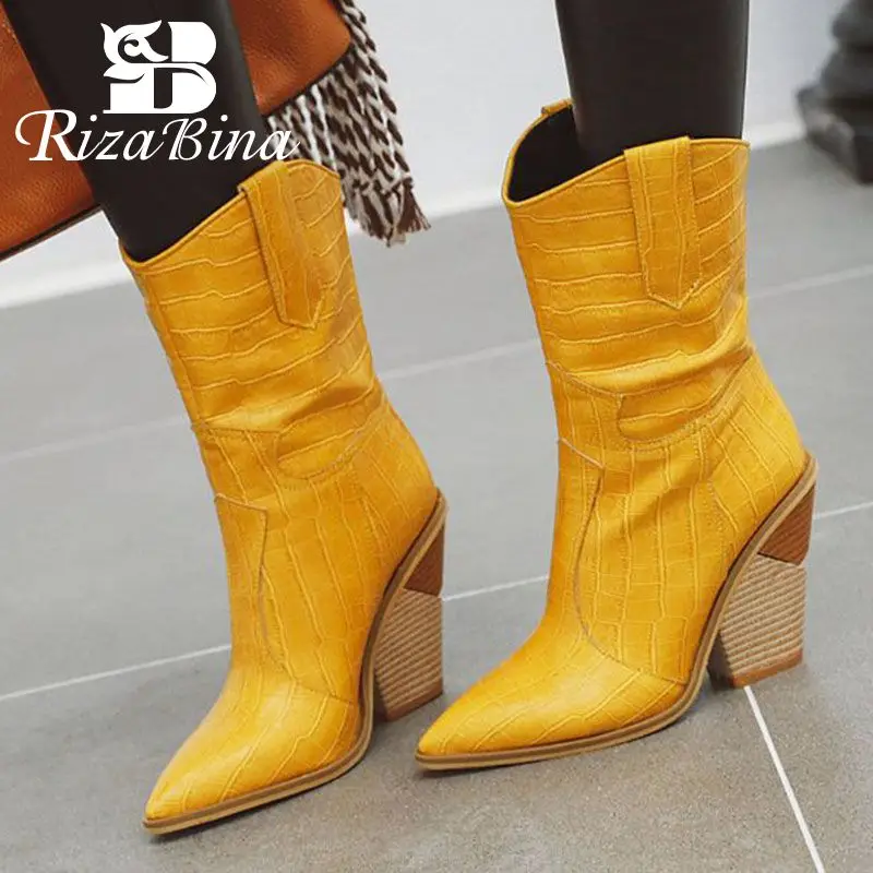 RIZABINA/Новинка года; Лидер продаж; Модные женские зимние ботинки; модная обувь с острым носком; женские теплые осенние ботинки до середины икры; размеры 34-43