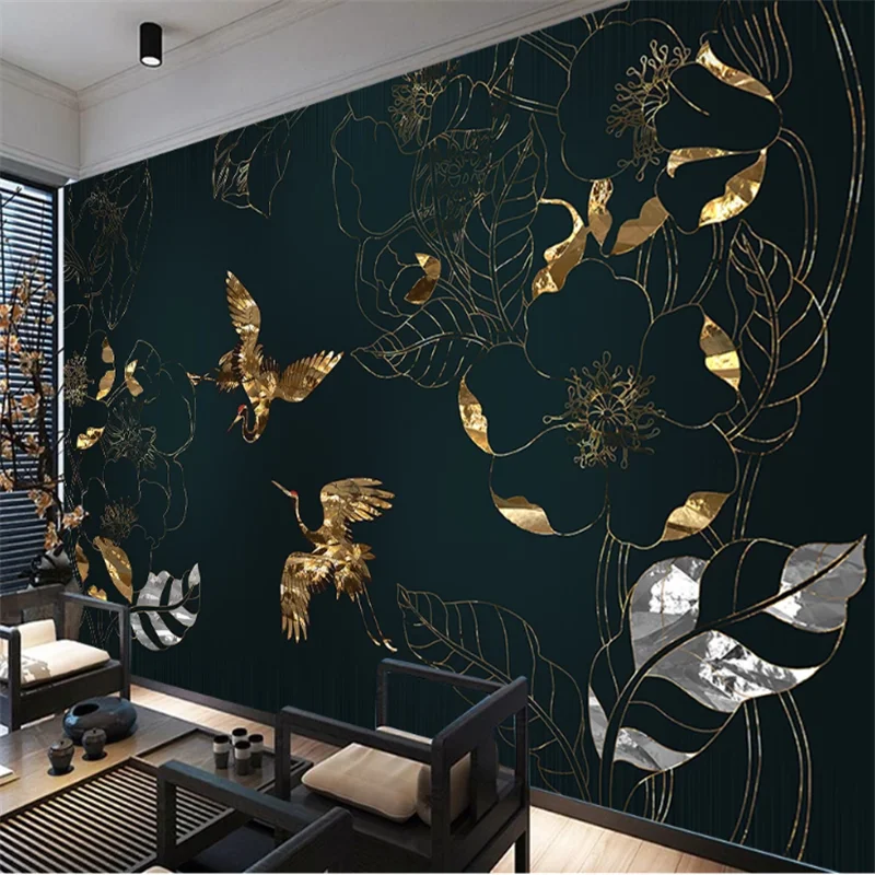 Wellyu-ورق حائط جداري فاخر ، كبير الحجم ، أزياء ، خط ذهبي ، زهرة خرافية  رافعة ، بلد المد والجزر - AliExpress