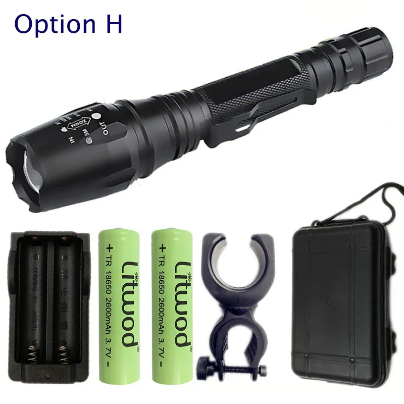 Option H Светодиодный фонарь для охоты Litwodz65 10000 люмен CREE XM-L2 Zoom для аккумуляторов 2x18650, водонепроницаемый фонарь, время работы более 10 часов - Испускаемый цвет: Option H