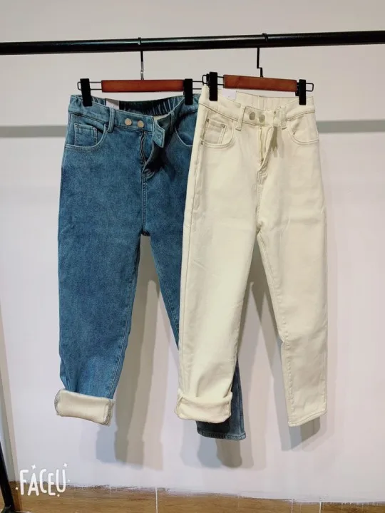 Winter Girls Jeans Women Soft High Waist Women'S Trousers Denim Loose Streetwear Woman Pants Femme Pantalon Mujer Thick Velvet