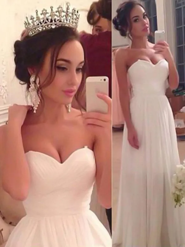 

A-Line/Princess Sweetheart Sleeveless Floor-Length Ruffles Chiffon Wedding Dresses
