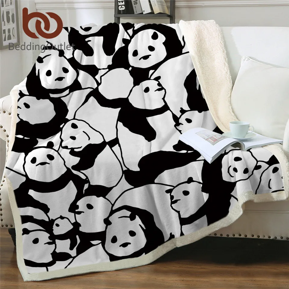 BeddingOutlet одеяло на искусственном меху плед Черный и белый милые панды постельное покрывало кристалл бархат флис шерпа одеяло с рукавами