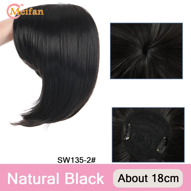 MEIFAN Clip in Hair Bangs Extension Hairpiece Synthetic Natural Fake Bang Hair Piece Air Bangs Clip on Bangs Black Brown SW135-2