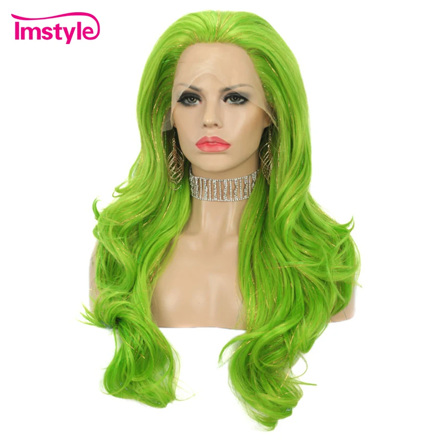 Imstyle Tinsel Wig Synthetic Lace Front Wigs Green Purple Red Wig