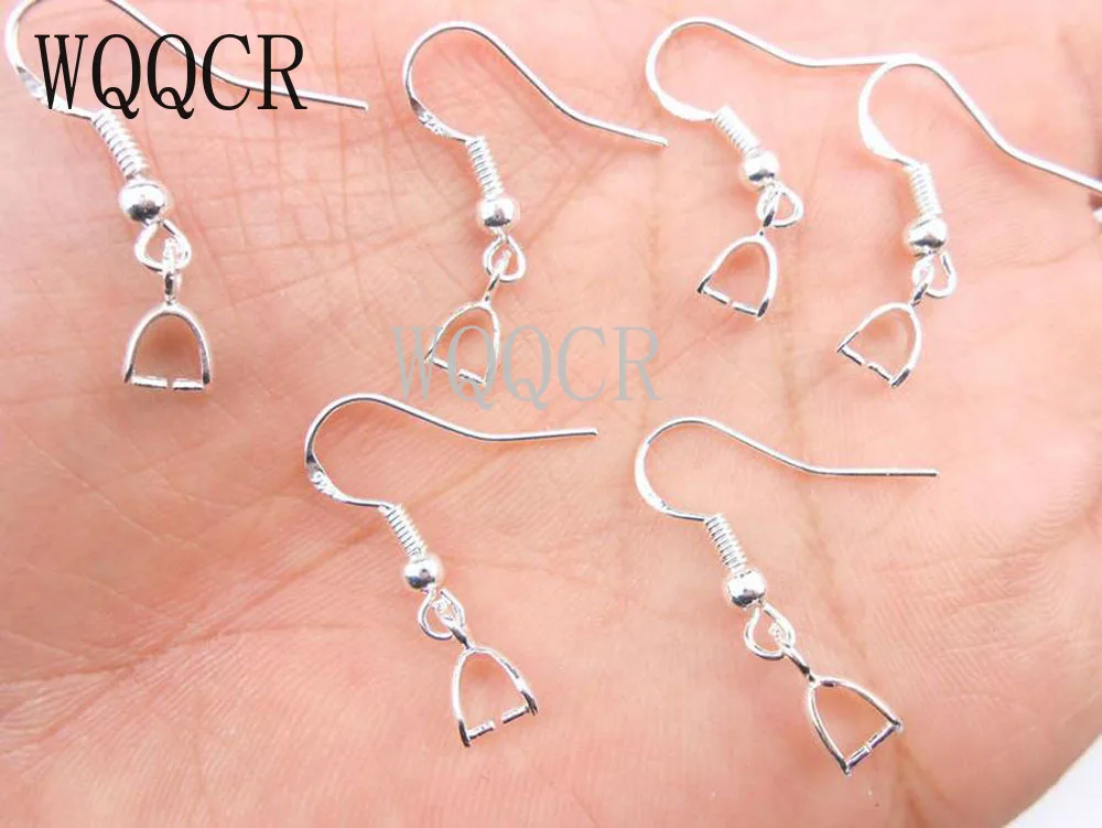 

Free Shipping Wholesale 100X Beads 925 Bright Silver Jewelry Findings Pinch Bail Soft 925 Stamped silver Hook Earring Earwire