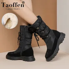Taoffen/ г., российские теплые зимние женские полуботинки с круглым носком, модная обувь на толстой подошве водонепроницаемые и Нескользящие зимние сапоги