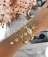 5pcs/lot Bohemian Mixed Golden Shell Starfish Bracelet Women Summer Beach Casual Jewelry Accessories Friendship Gift 1