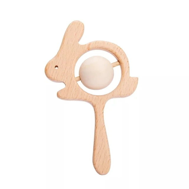 Wooden Rattle Beech Bear Hand Teething Wooden Ring Baby Rattles Play Gym Montessori Stroller Toy Educational Toys Let's Make type 31