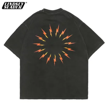 

Lindsey Seader Mens Washer Wrinkle Fabric Restart Print Tshirt Creative Design Retro Cross Hip Hop Homme Loose Fashion Tops Tees