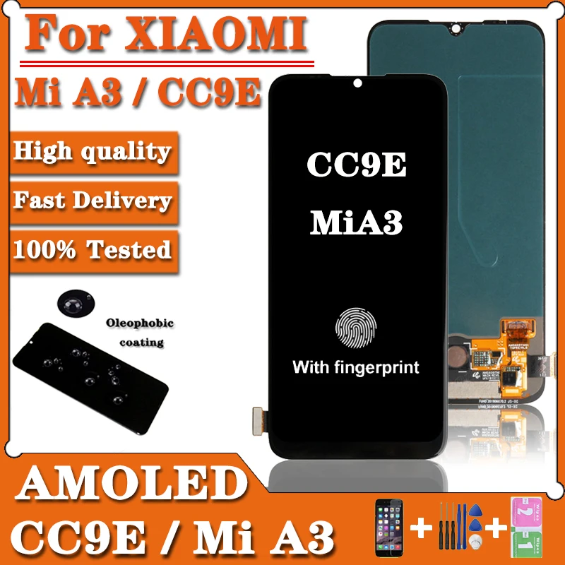Сменный сенсорный ЖК-экран AMOLED для Xiaomi Mi A3 CC9E с рамкой M1906F9SH M1906F9SI ЖК-дисплей в