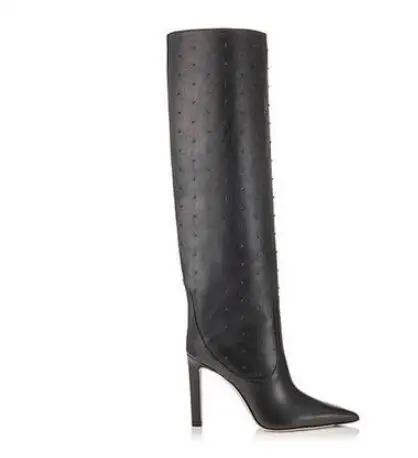 KALMALL/высокие сапоги до колена для подиума; zapatos mujer; женские ботинки на сплошной подошве с острым носком; цвет бежевый, белый, черный; Botas Feminino - Цвет: as pictures