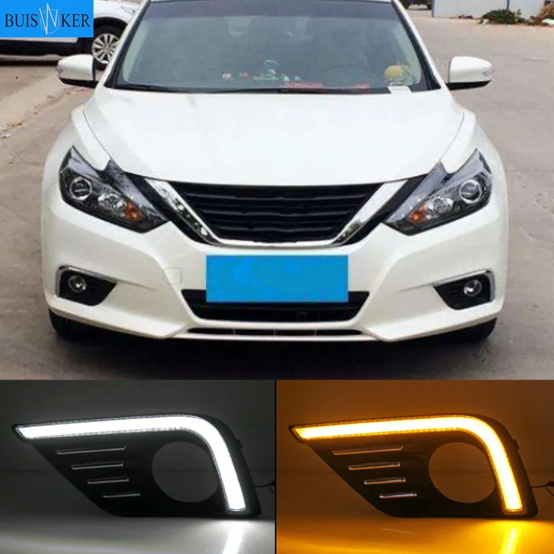 

Для Nissan Altima Teana 2017 2018 Светодиодный дневной светильник Водонепроницаемый автомобиля 12V светодиодный DRL Противотуманные фары с указатель поворота стиль реле