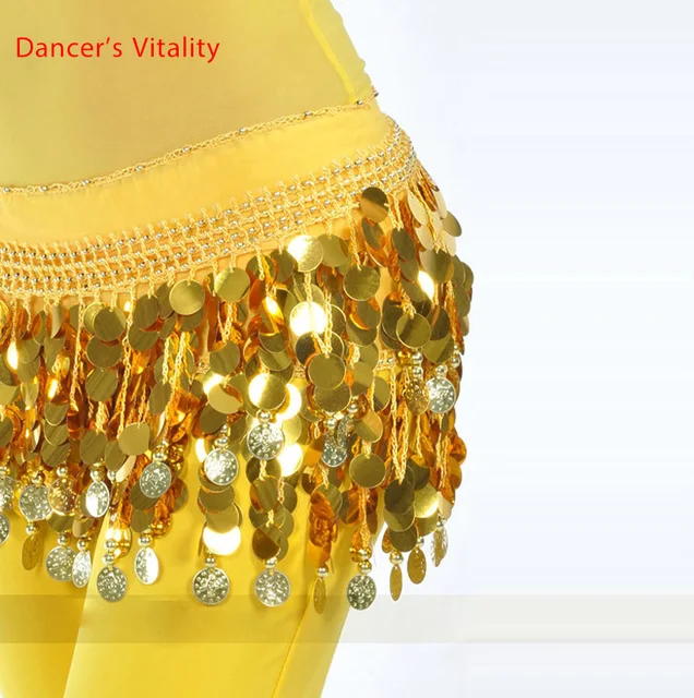 Belly dance belt costumes sequins tassel belly dance hip scarf for women belly dancing belts indain colors belt Yellow