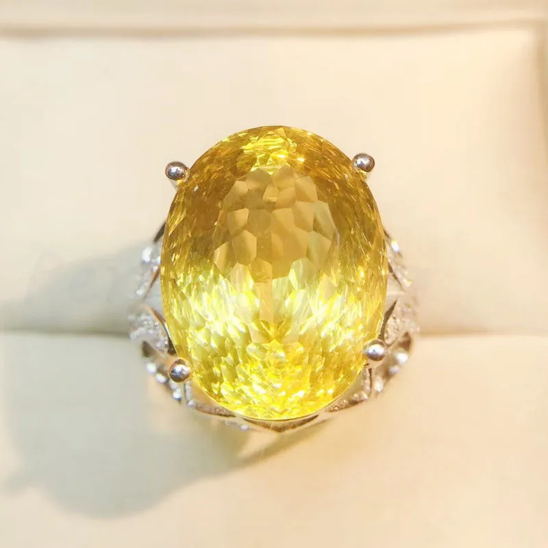 natural citrine Натуральное Настоящее цитрин или лимонный кварц, большое кольцо,, серебро 925 пробы, 11ct драгоценный камень, хорошее ювелирное изделие Q9103115 - Цвет камня: natural citrine