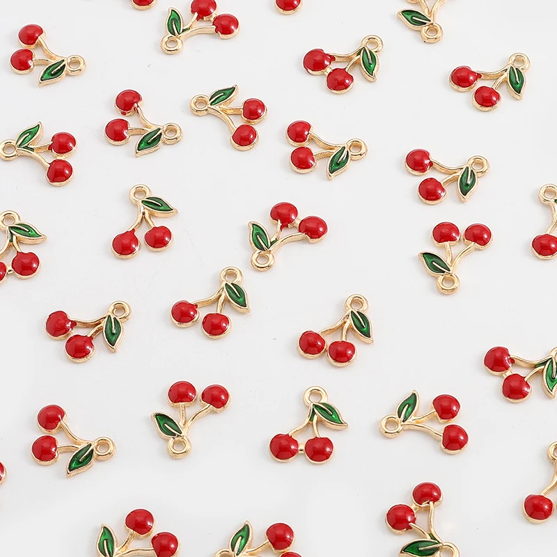 20Pcs Enamel Mini Fruit Cherry Charms Cherries char Pendants For Earrings  Necklaces Making Handmade Craft DIY Jewelry Accessorie