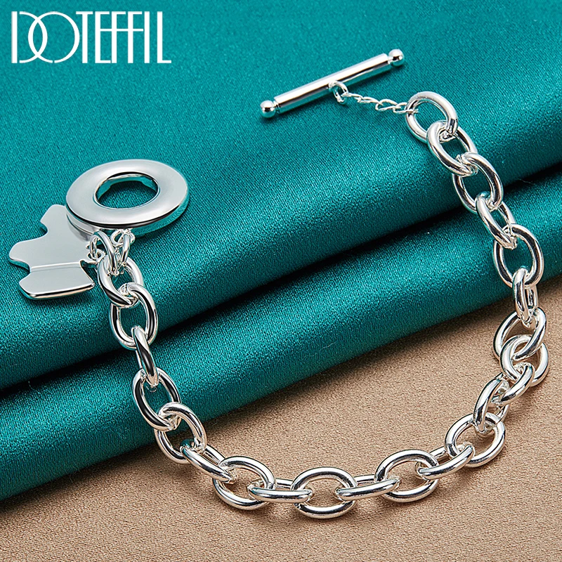 DOTEFFIL 925 Sterling Silver Dog Pendant Bracelet OT Buckle Chain For Woman Man Charm Wedding Engagement Fashion Party Jewelry | Украшения