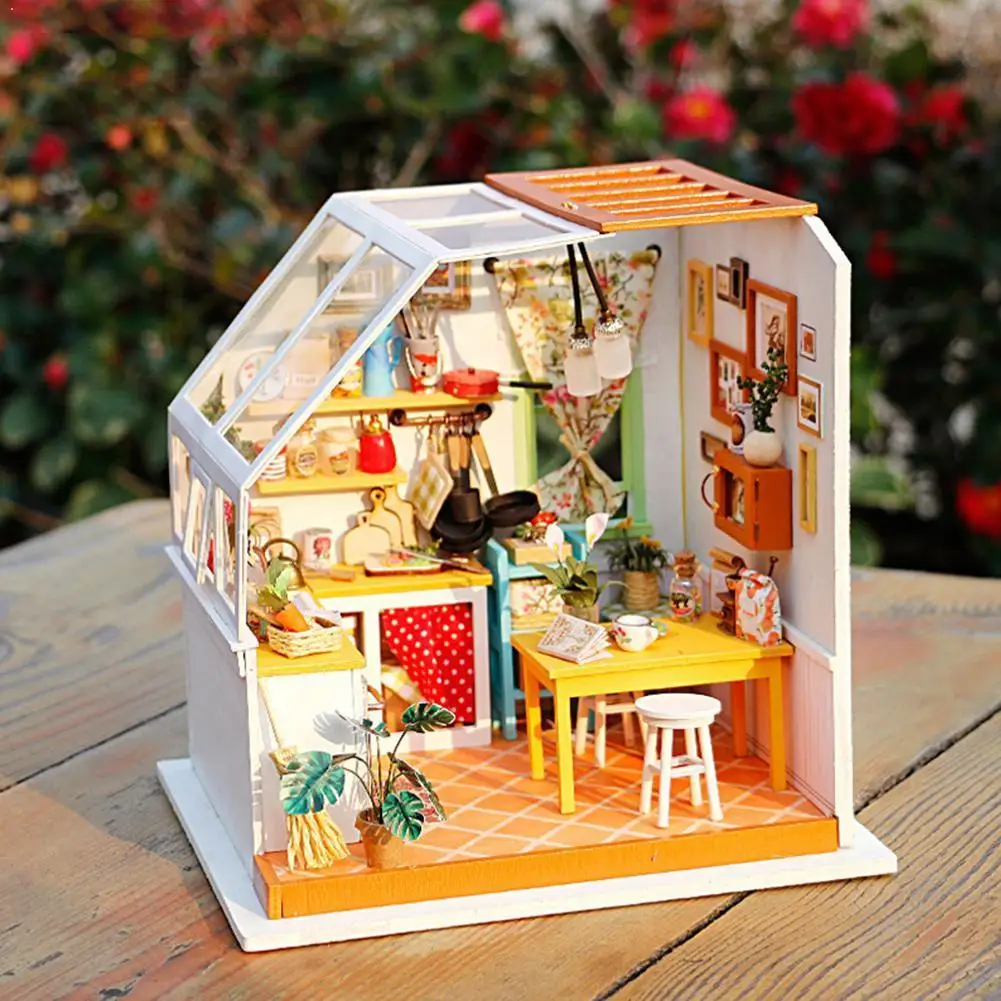 

1 set of DIY cabin DIY 3D Wooden Miniature House Building Kit Kitchen X8Z0