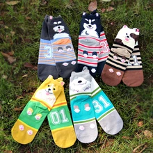 5 пар женских носков с милой собачкой, поглощающей пот, смешанные цвета, Осень-зима, тянущиеся носки с героями мультфильмов, подарок на каждый день с ушками