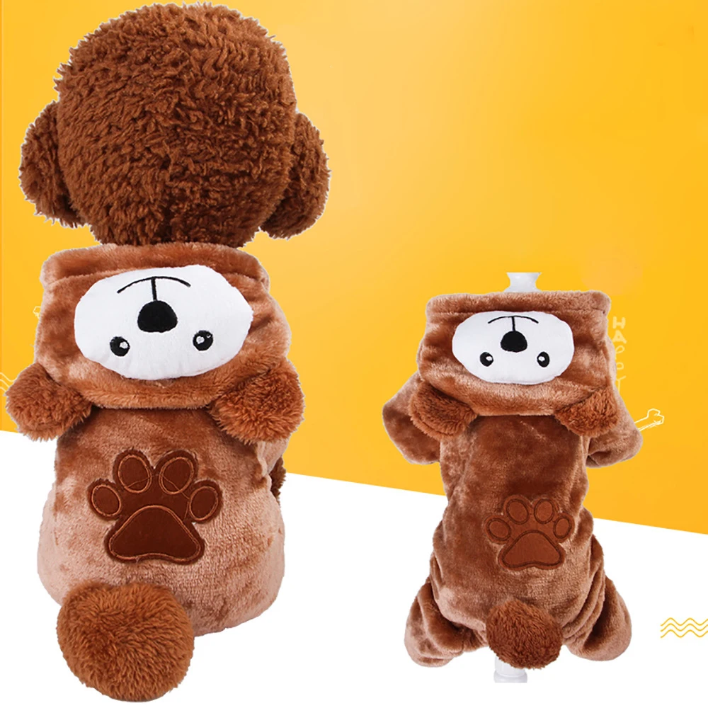 Pet Four-legs Cartoon Hoodies Autumn Winter Polar Fleece Thick Cats Dogs Clothes Brown Bear Cosplay Costume for Cats Small Dogs (1)
