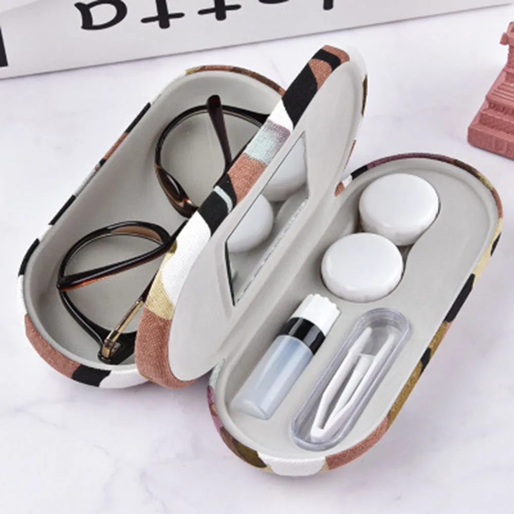 

1pc Unisex Creative Camouflage Dual Use Glasses Case Handmade 2 In 1 Double Layer Box Multi-purpose Portable Contact Lens Boxes