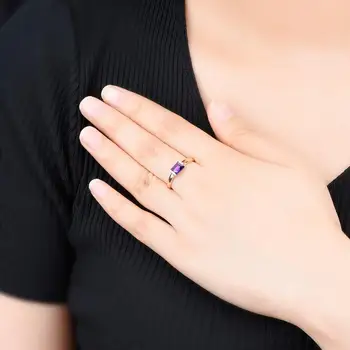 

LP Customized 9K 10K 14K 18K Yellow Gold Ring Natural Amethyst Gemstone Fine Jewelry Rings for Women Wedding Engagement Gift
